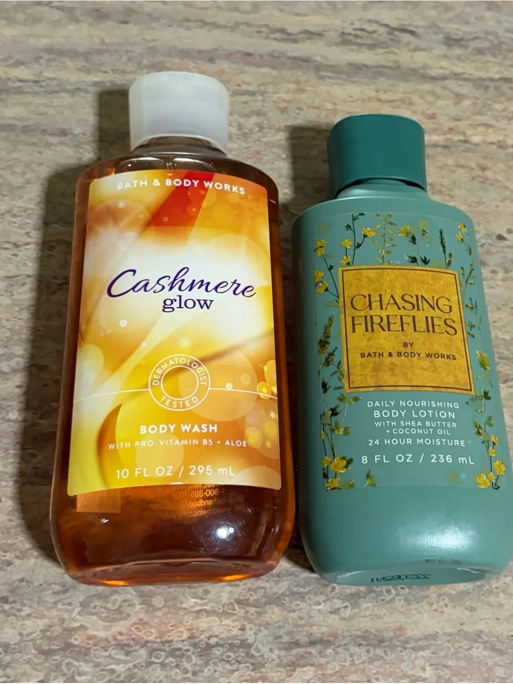Bath & Body Works Retired Cashmere Glow Body Wash & Chasing Fireflies lotion Duo